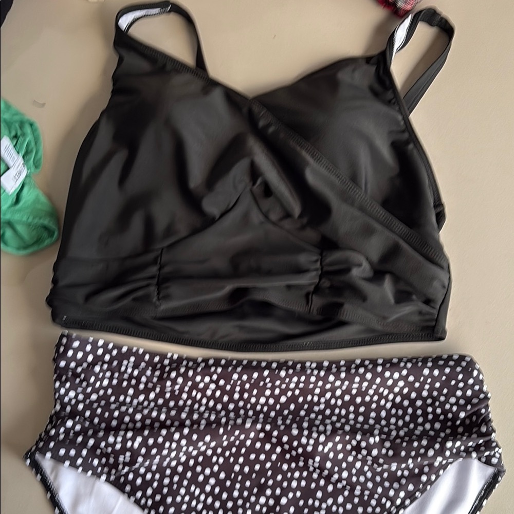Black and White Polka Dot Swimsuit Set
